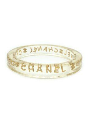Chanel Logo Bangle Plastic Clear Gold Bracelet 20.5